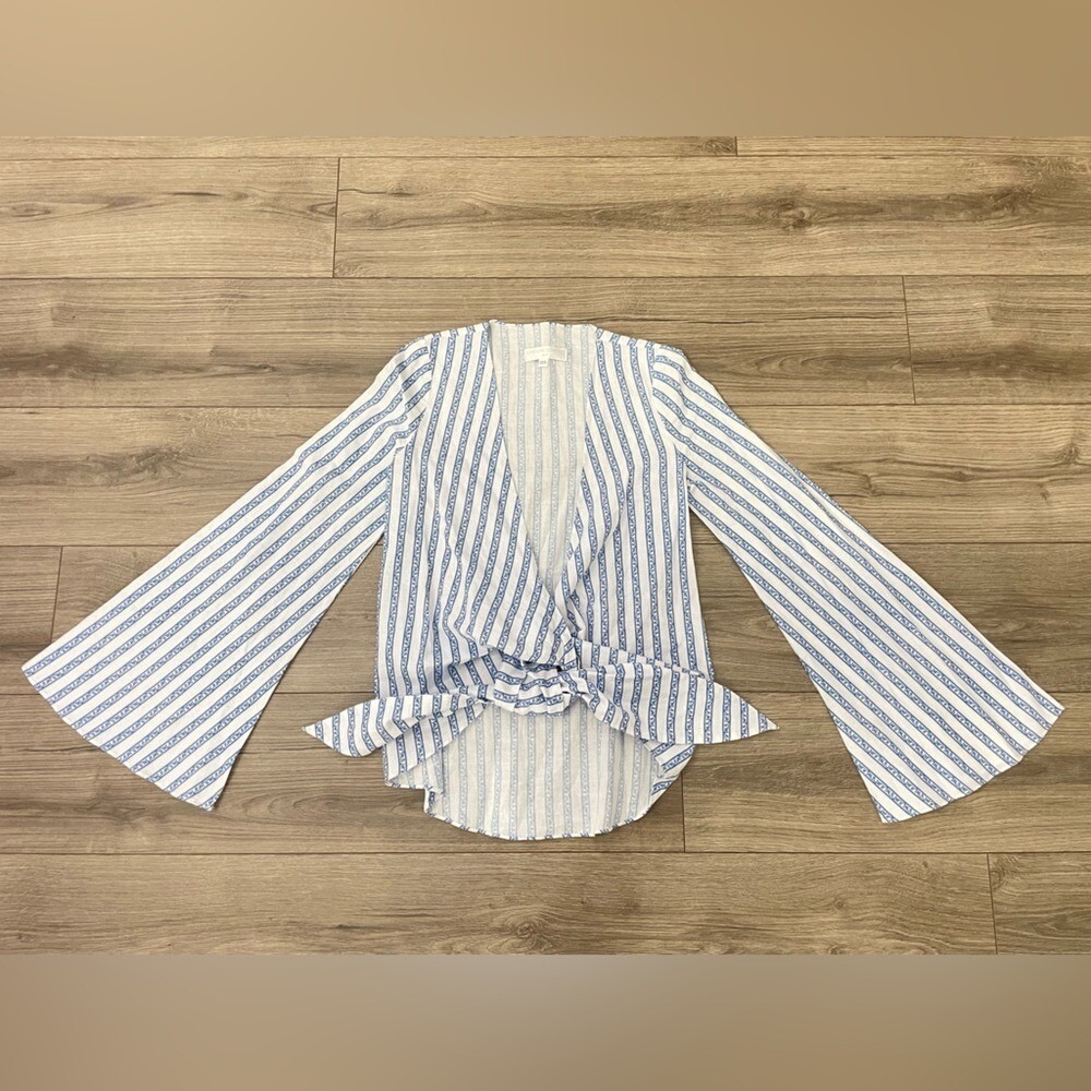 CAROLINE CONSTAS Dune Coverup in White & Blue Toile Stripe Sz XXS